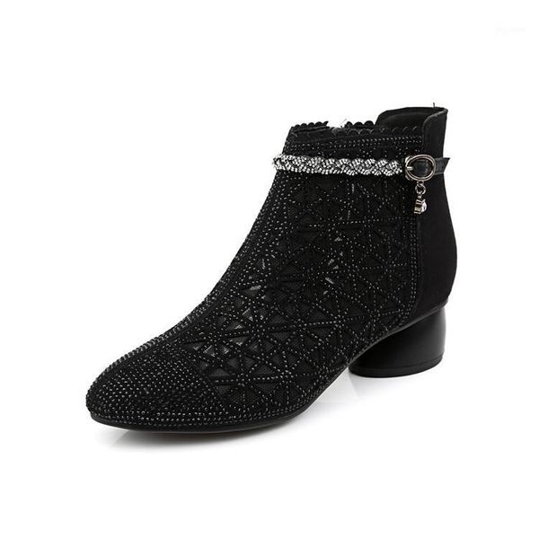 

2020 spring and summer women ankle boots hollow breathable rhinestone women boots fashion sandals shoes1, Black