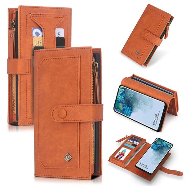 

multifunction zip leather wallet case for iphone12pro xr 11pro 7 plus 8 zipper wallet case for samsung s20 s20ulrta