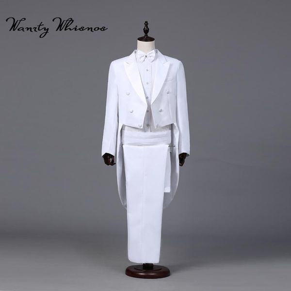 

blazer+pant+bow tie+girdle)2021 new men's magician show formal dress blazer tuxedo suit male suit set business wedding suits, White;black