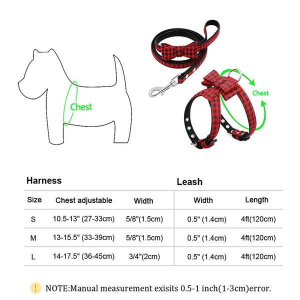 

small dog harness and leash set adjustable plaid dog vest with bowknot walking lead for small medium dogs sqcrjz
