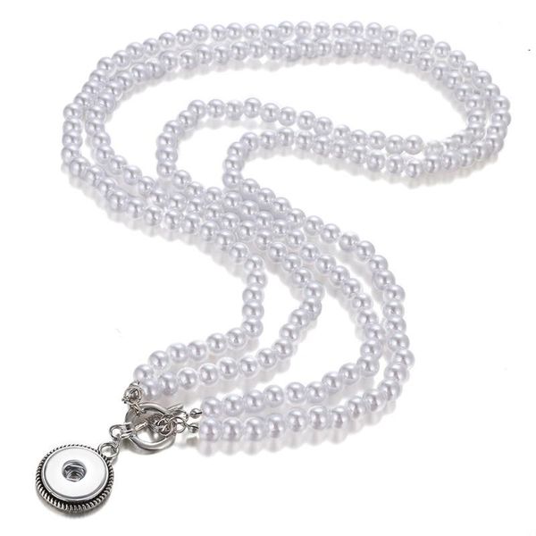 

new dj0100 elegant imitation pearls snap necklace&bracelets 72cm fit diy 18mm snap buttons jewelry wholesale wome, Silver