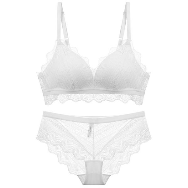 

french no rigid ring triangle cup bra set thin cotton small chest girl underwear comfortable and breathable lace bra c1211, Black;white