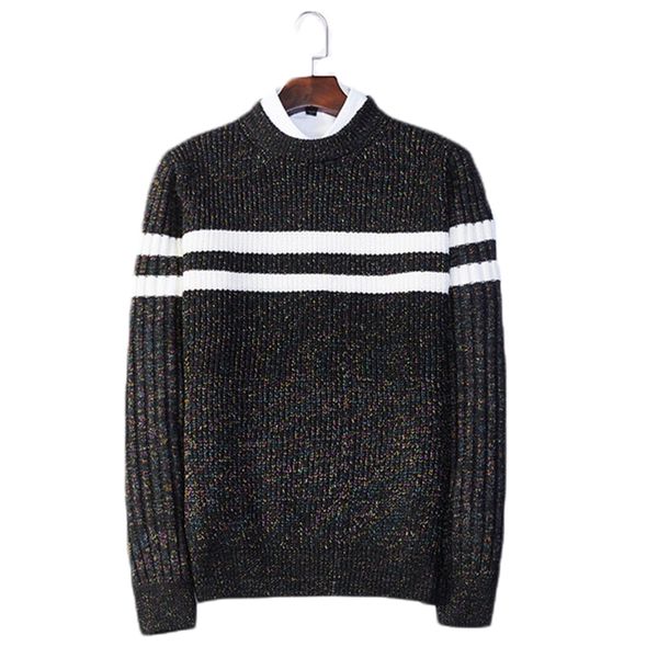 

new 2021 spring thick patchwork striped slim fit o-neck men's sweater casual fashion warm pullover men clothing zik0, White;black