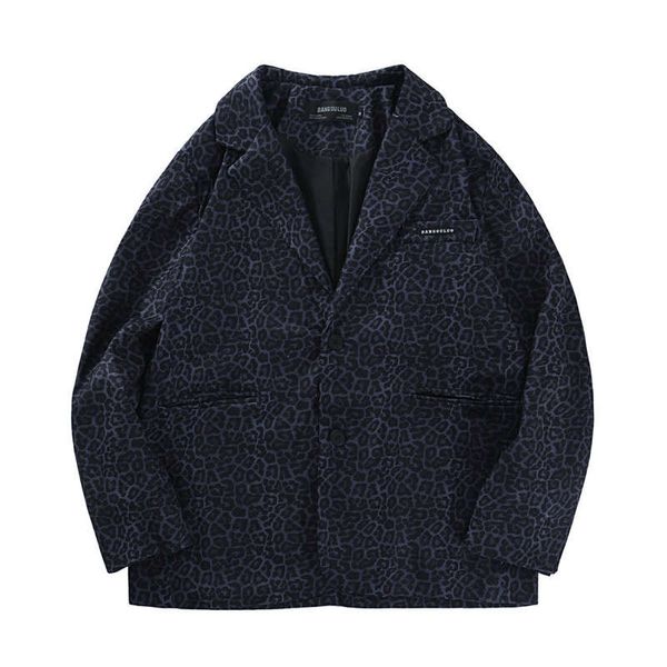 

leopard print men's harajuku ins fashion brand jacket street trend loose suit coat, White;black