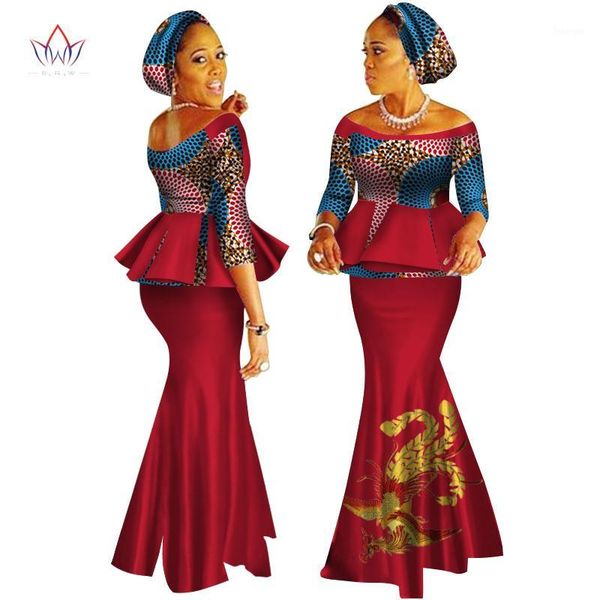 

african dashiki print dress crop &skirt set hand made off shoulder half sleeve african women clothing long skirt set wy26261, Red