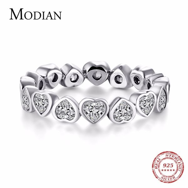 

modian fashion classic cubic zirconia jewelry real 925 sterling silver love hearts ring eternity simulated ring bands jewelry 201218, Golden;silver