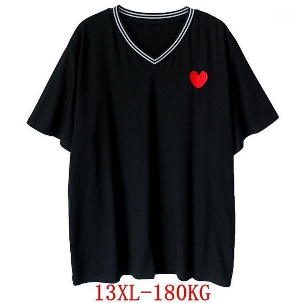 

large size women's t-shirt love printing large size 8xl 9xl 10x 12xl13xl summer v-neck short sleeve loose black, White