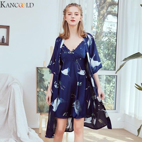 

kancoold womens simulation short sleeve chinese style elegant summer pajama sets polyester sleepwear home wear nightwear set1, Black;red