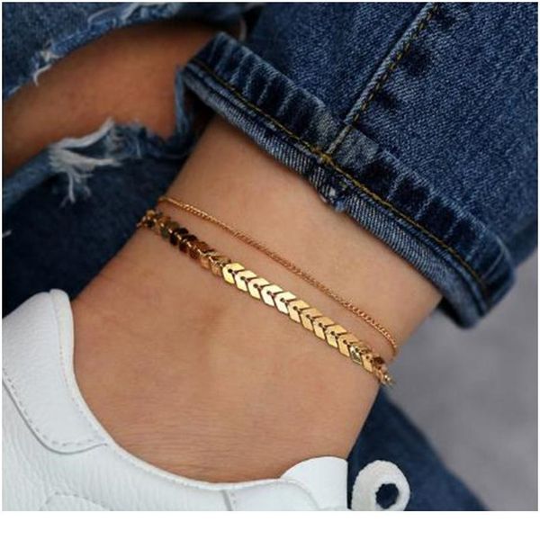 

anklet для женщин золотой серебро цвет двойной слой мода ювелирные изделия летний пляж босиком сандалии браслет подарок wmtard, Silver