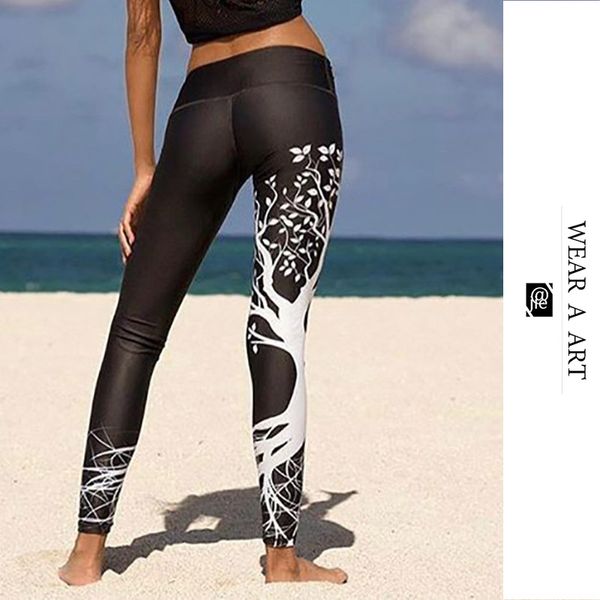 

women print yoga legging womens fashion black white color pants popular simple tummy control compression trendy seamless stretchy character