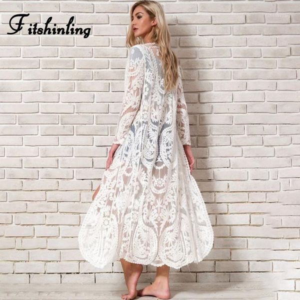 

fitshinling bohemian white beach cover-up swimwear sarong embroidery lace kimono transparent long cardigan saida de praia1