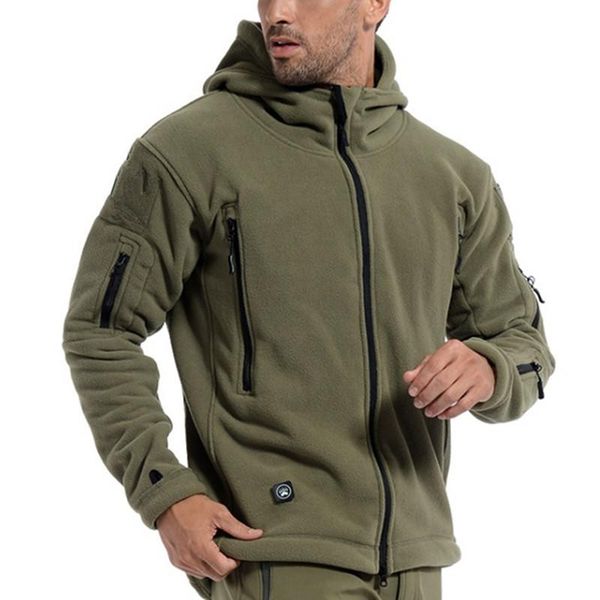 

men winter thermal fleece us tactical jacket outdoors sports hooded jacket hiking hunting combat camping army soft shel, Camo;black