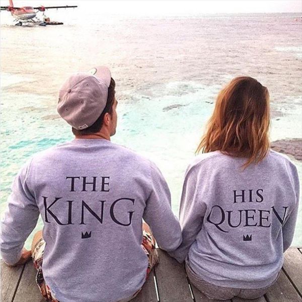 

h1071 2021 new fashion couples sweatshirts king queen casual long sleeve pullovers hoodies lovers sweatshirt drop shipping, Black