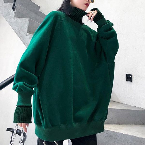 

women's hoodies & sweatshirts loose fit oversized knitting split sweatshirt turtleneck long sleeve women big size autumn winter 20211, Black