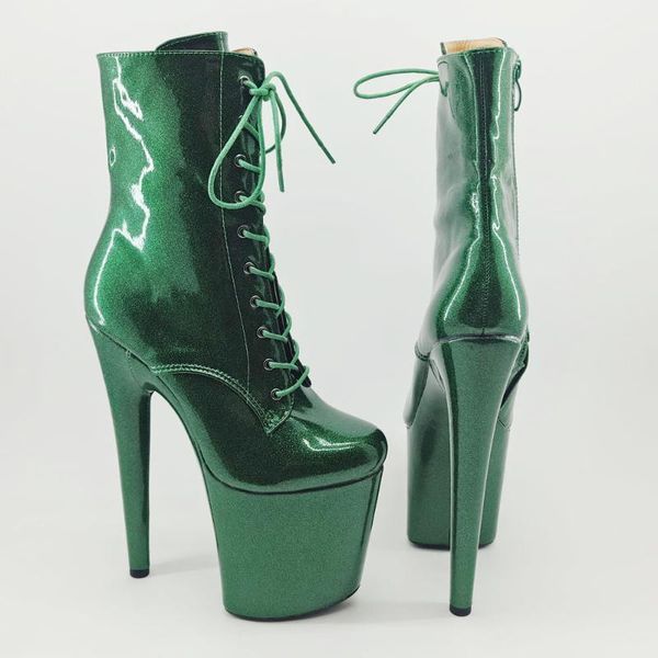 

boots leecabe shinny green 20cm/8inches pole dancing high heel platform closed toe dance boots1, Black