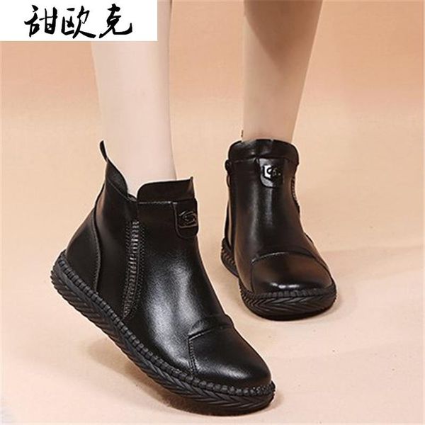 

boots 2021 women winter snow fashion warm short plush flat platform zipper ankle pu leather shoes botas mujer, Black