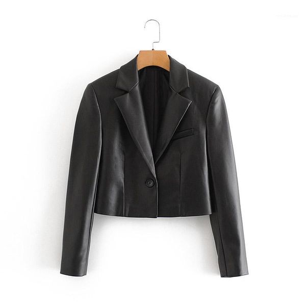 

autumn women jackets leather coats for girls solid short single button streetwear casual jackets1, Black;brown