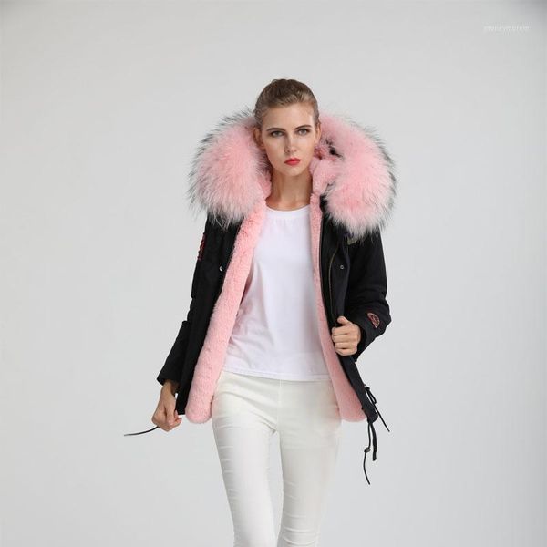 

pink fur hoodies mrs fur wear black casual jacket with pattern, women short parka fast shipping1
