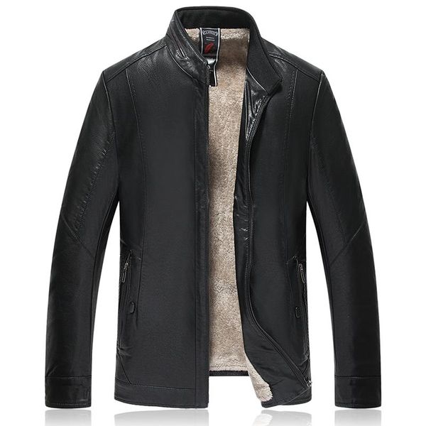 

2020 new winter men jacket fur one warm stand collar business pu leather overcoat jackets motorcycle male windbreaker jacket 7xl, Black