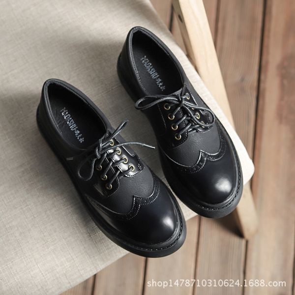 

genuine leather carving bullock women carving brogues retro lace-up platform shoes women flats ladies creepers brand espadrilles c1120, Black