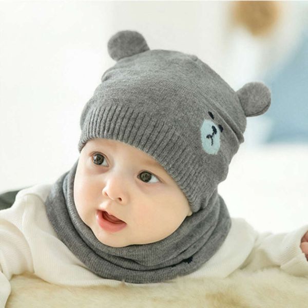 

set new two children's bear piece wool scarf thickened warm men's and women's baby bib knitted hat, Red;brown