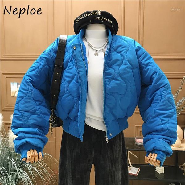 

neploe solid color fashion chic button zip baseball jackets new winter loose parkas 2021 casual all-match cotton coat 1h1941, Black;brown