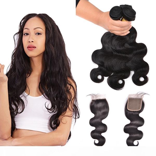 

7a brazilian hair bundles with closure 8-30 double weft human hair extensions hair weaves closure body wave wavy ing, Black;brown