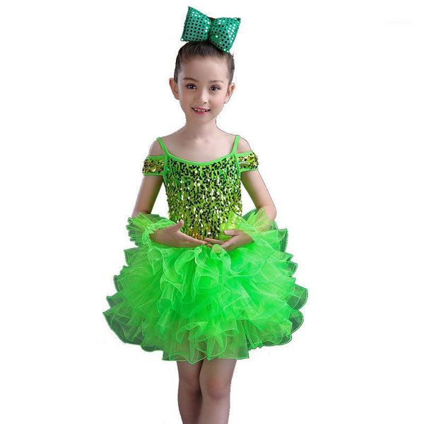 

new children's dance costumes sequins girl princess dress dance performance costume wear girl1, Black;red