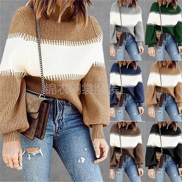 

2020 splicing simple autumn winter casual knitted women long sleeve loose female knitwear fashion pullover sweaters1, White;black