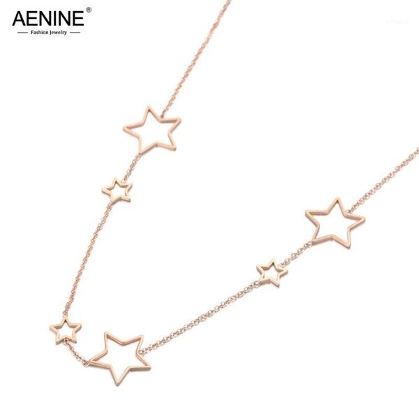 

chains aenine bohemia design stainless steel hollow star choker necklaces jewelry rose gold chain pendant necklace for women an191211, Silver