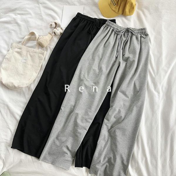 

summer thin women sweatpants elastic waist high waist gray black cotton pants drop shipping good quality, Black;white