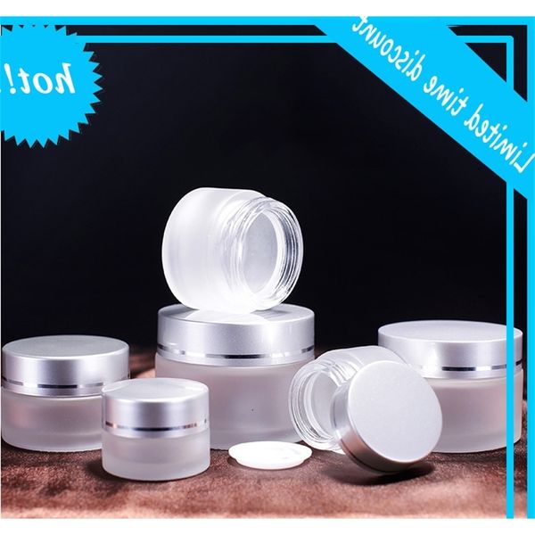 

frosted glass cosmetic round jars with inner pp liners for hand face cream bottle 5g to 100g
