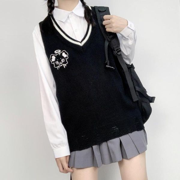 

autumn winter original angel pullover sleeveless v-neck sweater preppy jk embroidery vest outwear student jumper 1, White;black