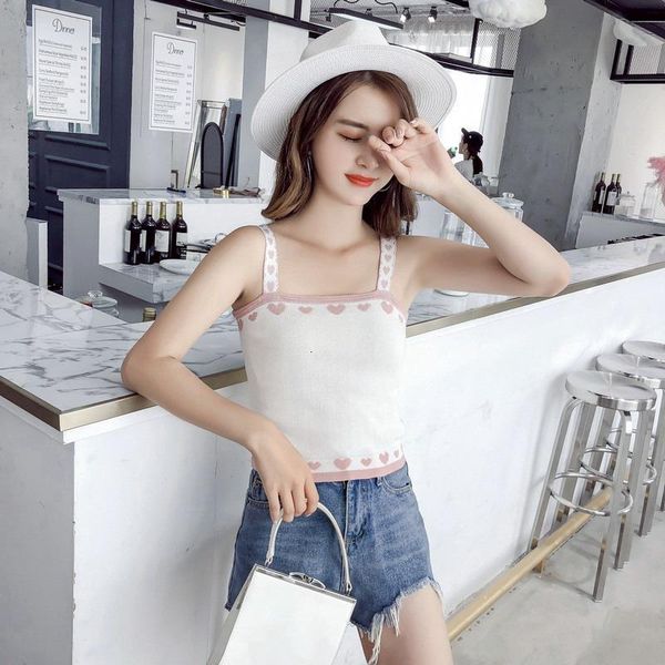 

new fashion women crop summer camis sweet girl print tank sleeveless short for female, White