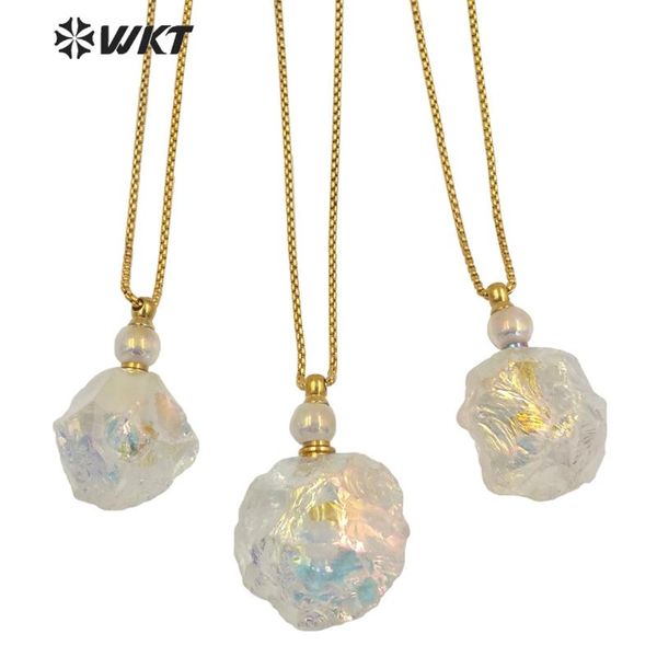 

chokers wt-n1272 amazing precious energy hammer raw crystal stone essential oil bottle necklace lucky for perfume, Golden;silver