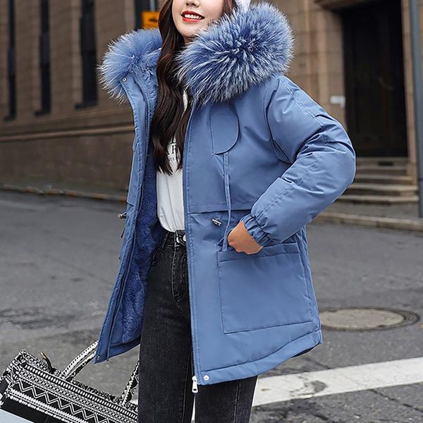 

2020 women parkas winter ladies casual long coats woman jackets winter women hooded fur collar cotton parkas warm coat outwear, Black
