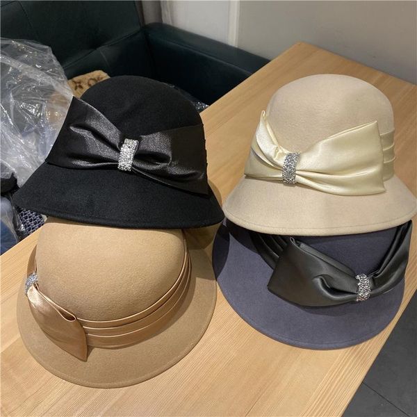 

french woolen cloth bright diamond bow fisherman's hat, Blue;gray