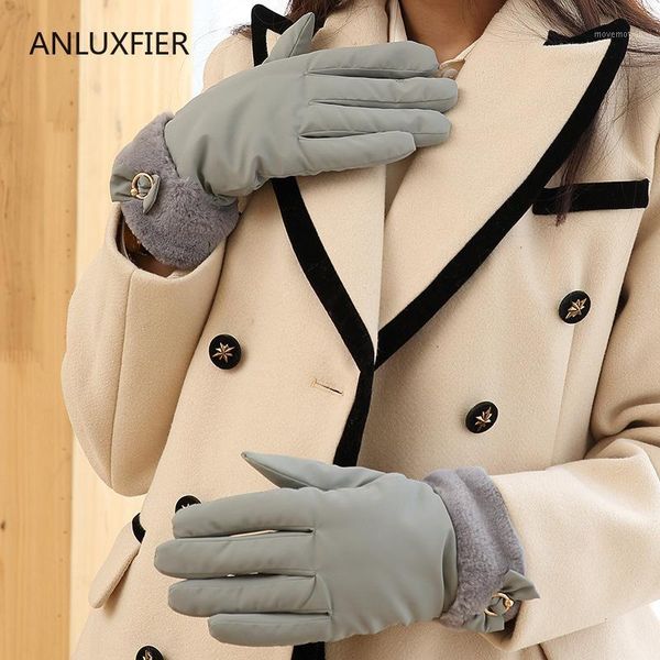 

h9938 women gloves ladies winter plush wrist windproof warm thermal mittens autumn riding driving touch screen sweet hand muff1, Blue;gray