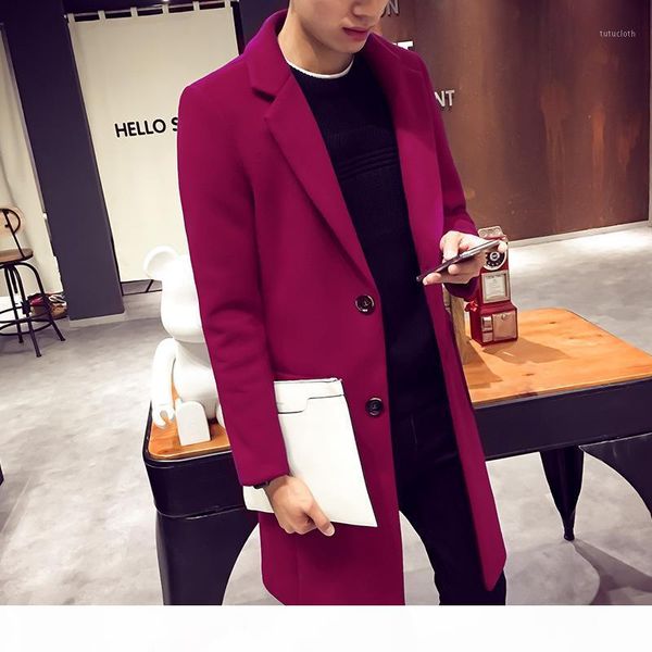 

winter men cashmere overcoat single breasted slim coat solid thick casual trench pea coat for men navy mens gothic clothing t1941, Black