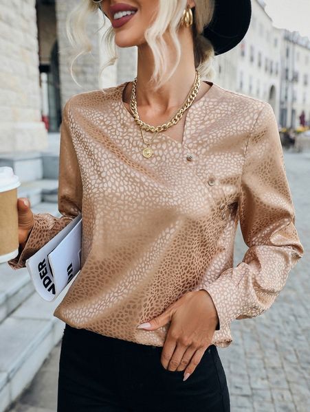 

dalmatian jacquard asymmetrical neck satin blouse k0pi#, White