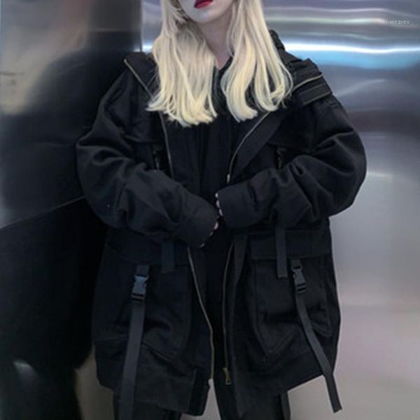 

korean streetwear harajuku black denim jacket oversized pockets women jeans jackets loose bf vintage casual coats1, Black;brown