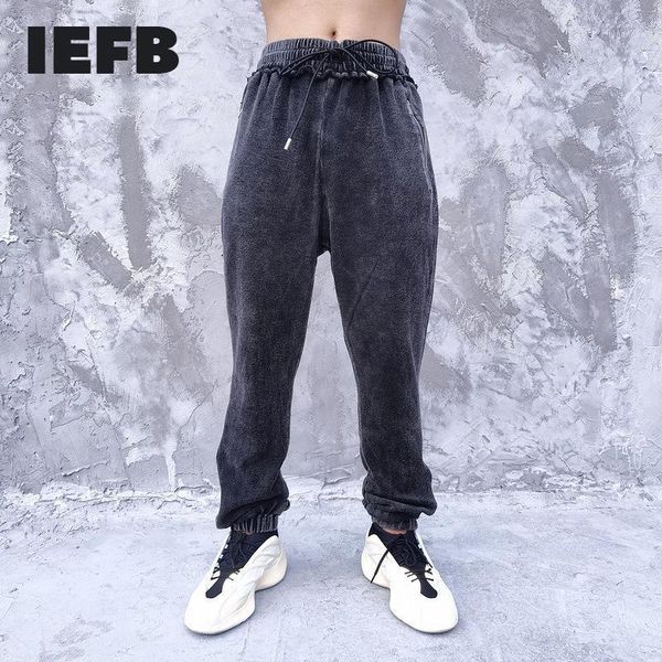 

men's jeans iefb men's streetwear fashion black velvet casual denim sweatpants elastic waist harem pants loose trendy trousers 9y5, Blue