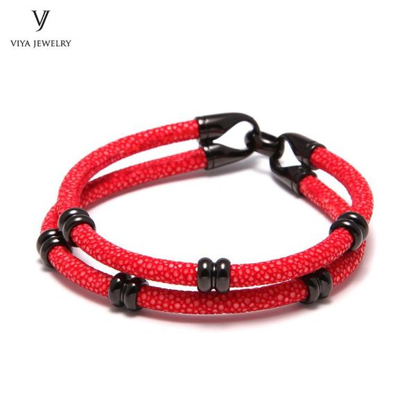 

charm bracelets men's bracelet red stingray leather with gift box genuine for watch, Golden;silver