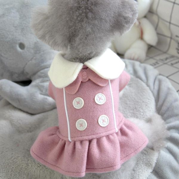 

dog apparel cute bows button girl dresses pink yellow spring autumn pet cloth costume dress for little small animal cat puppy pug supply