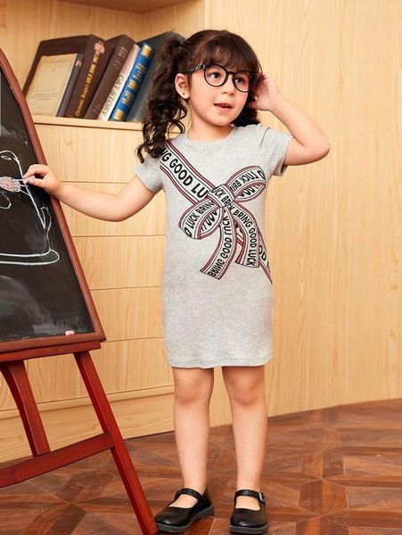 

toddler girls slogan & bow print dress she, Red;yellow