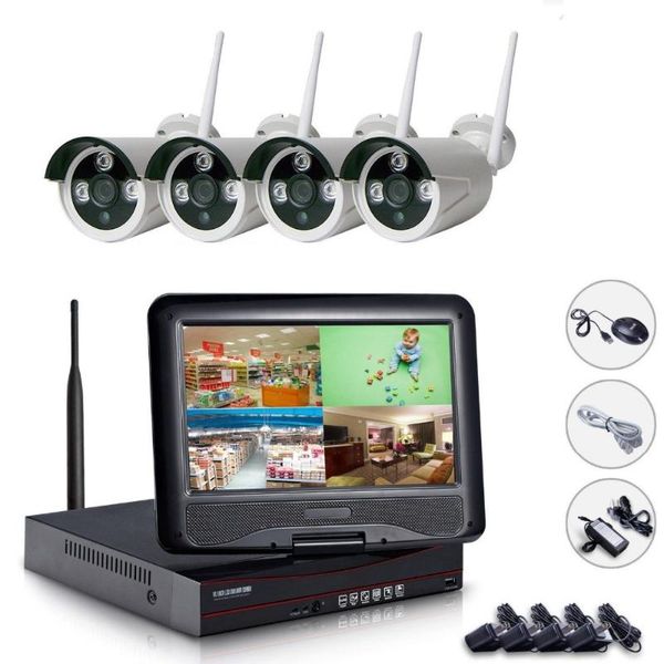 

wireless camera kits plug&play 4ch nvr wifi cctv system 4pcs 720p kit with 10 inch monitor security vimotion detecting email alarm