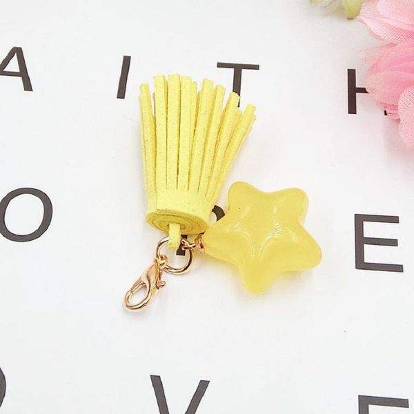 

creative candy color pentacle fringe pendant key chains cell phone shell jewelry key chain acrylic star velvet fringe key ring sqctca