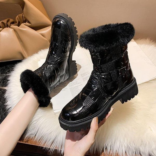 

dropshipping женщина зимы платформа теплых fur ботильоны mujer водонепроницаемого снег сапоги женщина коренастых толстые плюш хлопок мягкая, Black