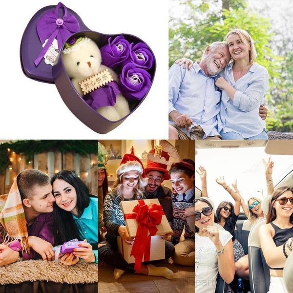 

a-150pcs 3pcs=1lot scented rose flowers perfumed soap iron box scent bath body petal wedding decoration valentine gift with 1 bear