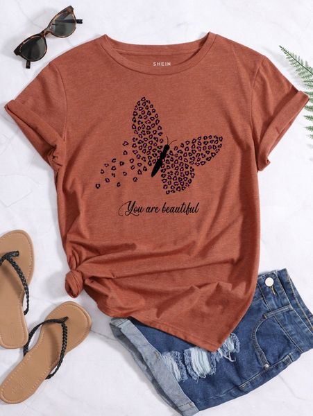 

slogan and butterfly print tee d9ow#, White